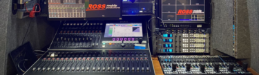 A Calrec Brio audio mixing desk inside a Ross Production Services ob truck