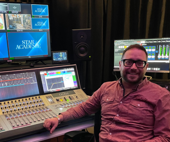 Jean-Sébastien Roy, Sound Engineer at Headroom Productions mixing Star Académie TVA on a Calrec Summa audio console